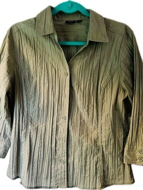 Women’s Sage Green Crinkle Button-Front Blouse